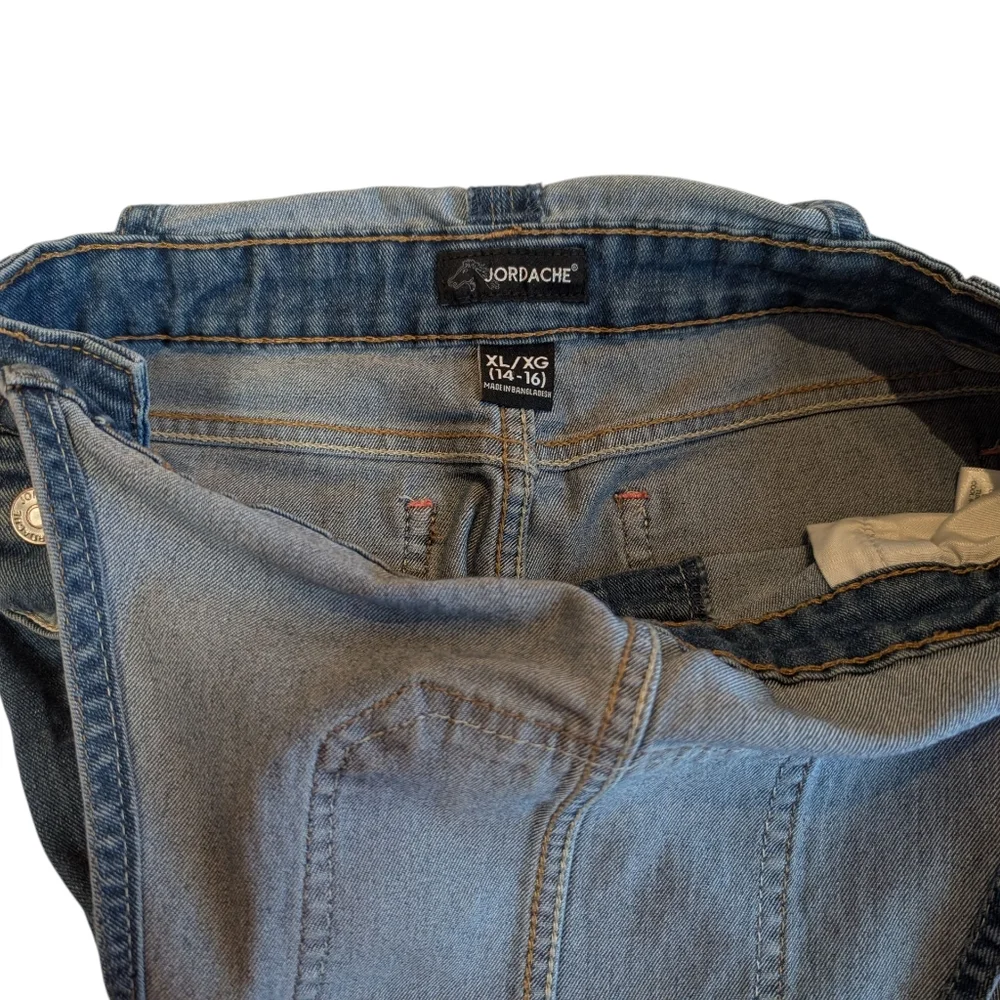 Girls Jordache Overalls Cutoff Raw Hem shorts size XL 14/16 blue jean